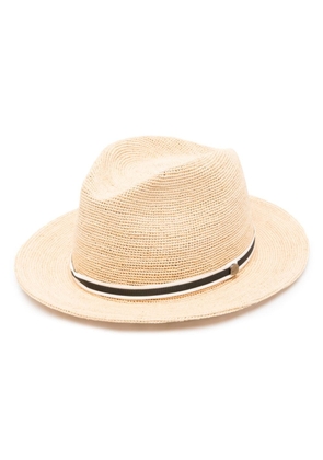 Borsalino grosgrain-ribbon straw hat - Neutrals