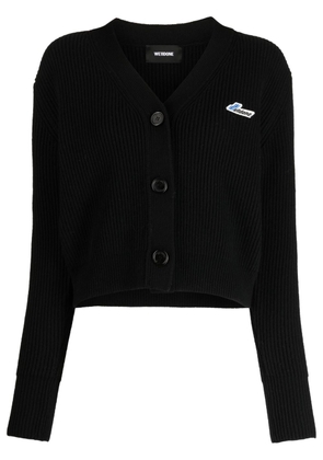 We11done logo-patch ribbed-knit wool cardigan - Black
