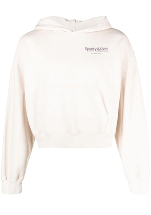 Sporty & Rich cropped logo-print cotton hoodie - Neutrals