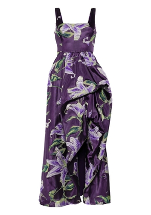 Marchesa Notte square-neck draped gown - Purple
