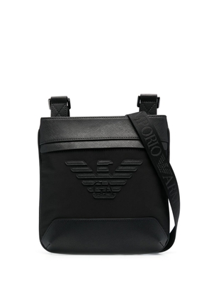 Emporio Armani logo-patch leather messenger bag - Black