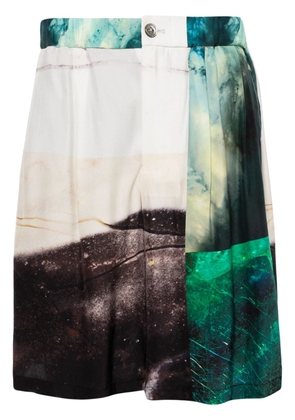Taakk patchwork-print silk shorts - Green