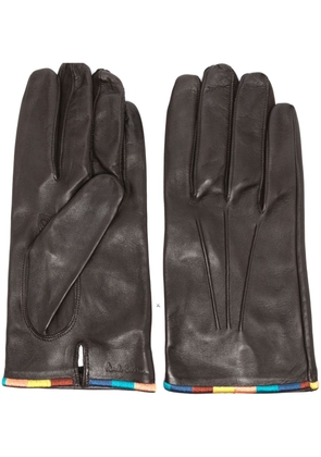 Paul Smith Artist Stripe-embroidered leather gloves - Brown