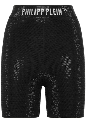 Philipp Plein logo-waistband lurex cycling shorts - Black
