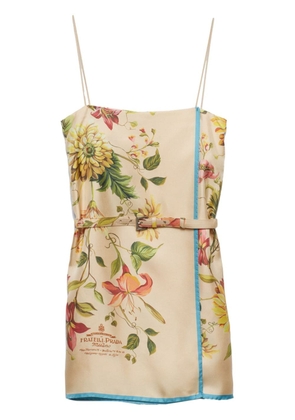 Prada floral-print silk-twill mini dress - Neutrals