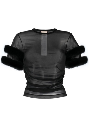 Gucci faux fur-trim mesh top - Black