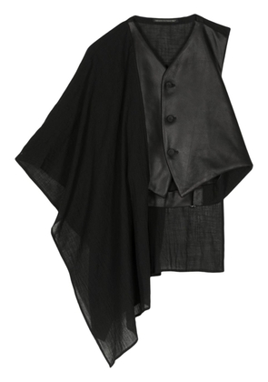 Yohji Yamamoto asymmetric panelled leather vest - Black