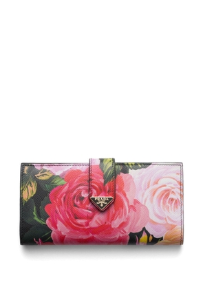 Prada floral-print leather wallet - Black