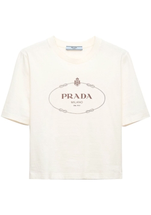 Prada logo-print cotton cropped t-shirt - Neutrals