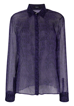 Versace logo-print semi-sheer silk shirt - Purple