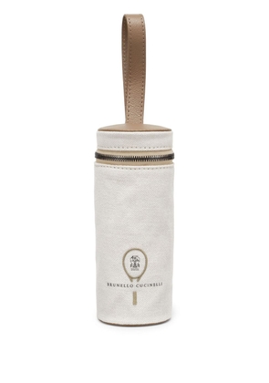 Brunello Cucinelli embroidered cotton-linen handbag - White
