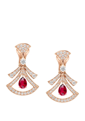 Bvlgari Rose Gold, Diamond And Ruby Divas' Dream Openwork Earrings