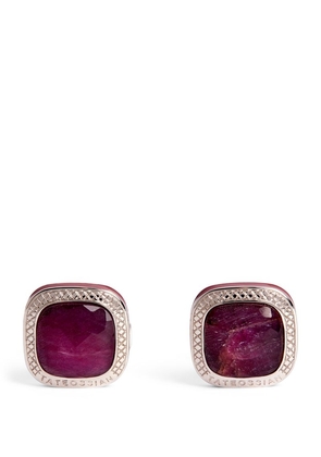 Tateossian Sterling Silver And Ruby Square Cufflinks