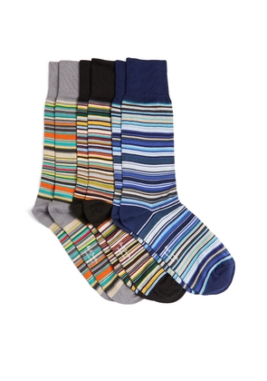 Paul Smith Cotton-Blend Multicolour Stripes Socks (Pack Of 3)