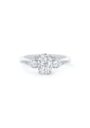 De Beers Db Classic Oval-shaped Centre With Pear-shaped Side Stones Diamond Ring In Platinum