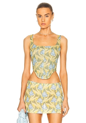 Miaou Campbell Corset Top in Art Nouveau Blue - Yellow. Size XS (also in ).