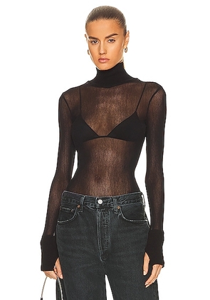 Enza Costa Cotton Mesh Cuffed Long Sleeve Turtleneck Top in Black - Black. Size XS (also in ).