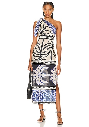 Johanna Ortiz Tanga Coast Ankle Dress in African Waves Pareo Ecru & Cobalt - Blue. Size 8 (also in ).