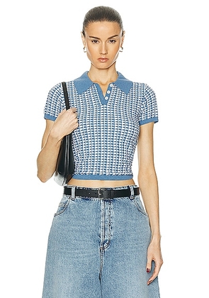 Guest In Residence Gingham Shrunken Polo Top in Denim Blue & Cream - Blue. Size XS (also in S).