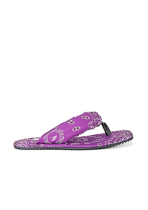THE ATTICO Bandana Printed Indie Flat Thong Sandal in Violet  Brown  & White - Purple. Size 37.5 (also in 38, 38.5, 39, 40, 41).