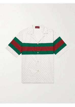 Gucci - Camp-Collar Logo-Print Striped Cotton-Poplin Shirt - Men - White - IT 46