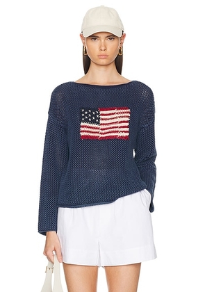 Polo Ralph Lauren Flag Long Sleeve Sweater in Blue Multi - Navy. Size L (also in M, S, XS).
