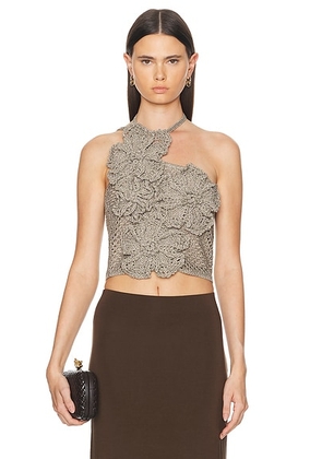 Cult Gaia Nazanin Crochet Top in Tea Shimmer - Taupe. Size L (also in M, S, XS).
