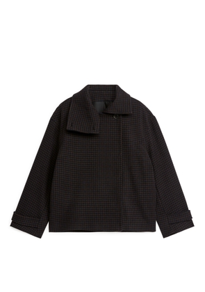 Checkered Wool-Blend Jacket - Brown