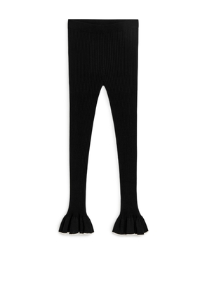 Frill Rib-Knit Trousers - Black