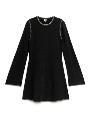 Blanket Stitch Knitted Dress - Black