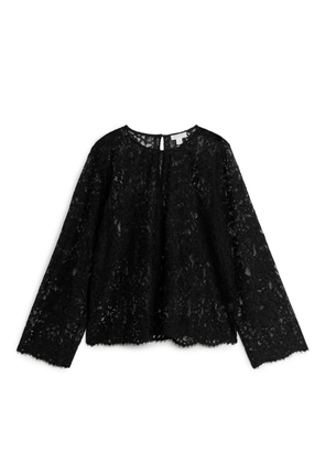 Long-Sleeve Lace Top - Black