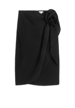 Rose-Detail Wrap Skirt - Black