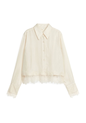 Cropped Lace Detailed Shirt - Beige
