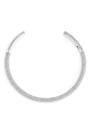 Rhinestone Cuff Necklace - Silver
