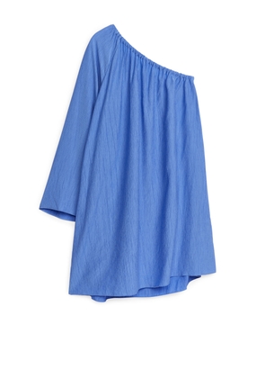 Crinkled One-Shoulder Dress - Blue