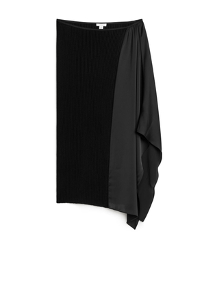 Draped Wool Blend Skirt - Black