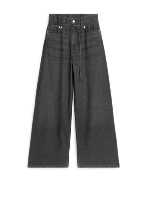 Paperbag Denim Trousers - Grey