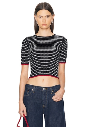 Guest In Residence Stripe Rib Tee in Midnight & Cream - Black. Size L (also in M, S, XL, XS).