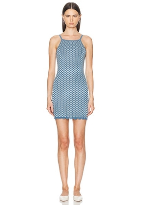 Guest In Residence Checker Tank Dress in Denim Blue & Cream - Blue. Size L (also in M, S, XL, XS).