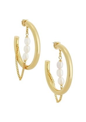 Demarson Fresh Water Pearl Miley Hoop Earrings in 12k Shiny Gold & Pearl - Metallic Gold. Size all.
