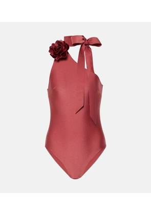 Zimmermann Waverly floral-appliqué one-shoulder swimsuit