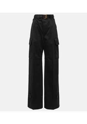 Saint Laurent Leather-trimmed cotton wide-leg pants