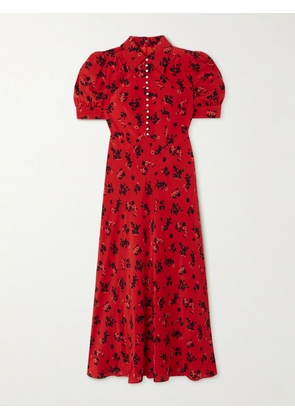 Alessandra Rich - Embellished Floral-print Silk Crepe De Chine Midi Dress - Red - IT36,IT38,IT40,IT42,IT44,IT46