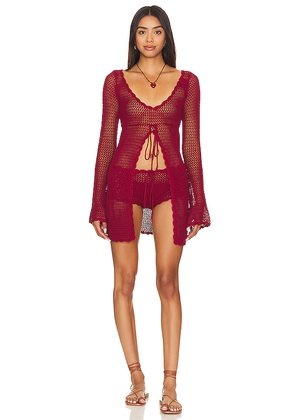 Frankies Bikinis Collette Crochet Tunic in Red. Size S.