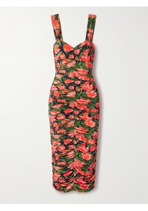 Carolina Herrera - Ruched Floral-print Stretch-jersey Midi Dress - Multi - x small,small,medium,large