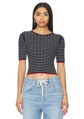 Guest In Residence Stripe Rib Tee in Black. Size M, S, XL, XS.
