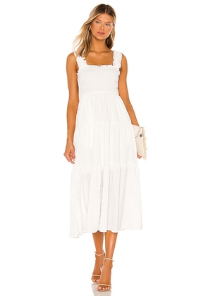MAJORELLE Kimmie Midi Dress in Ivory. Size M, S, XL, XS, XXS.