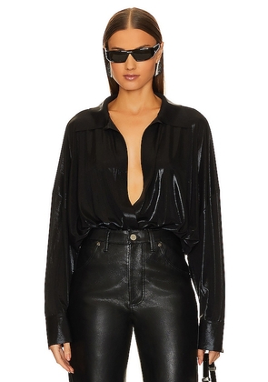 Norma Kamali Super Oversized Boyfriend Shirt Bodysuit in Black. Size XS.