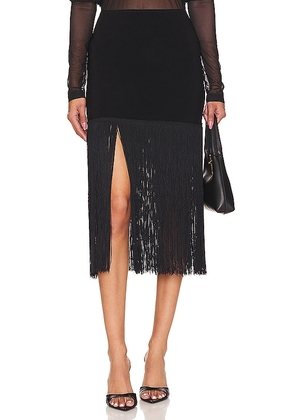 Norma Kamali 18 Fringe Mini Skirt in Black. Size S, XS, XXS.