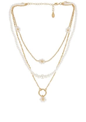8 Other Reasons Flower Pearl Layered Necklace in Metallic Gold.